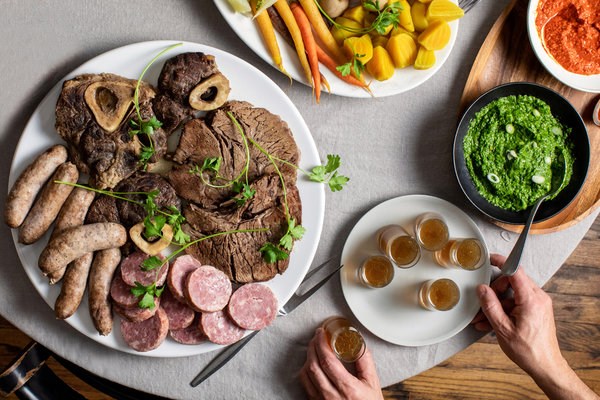 Italian boiled meats with red and green sauces (Bollito misto)