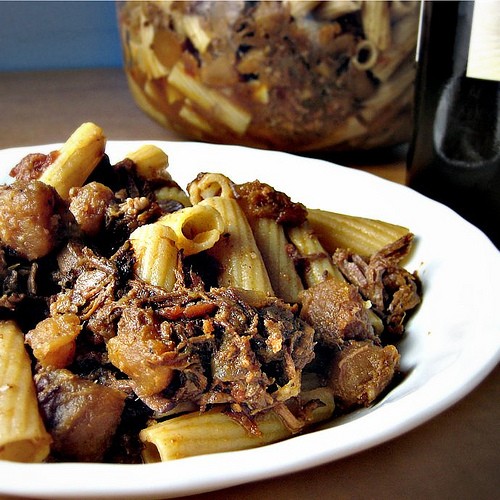 Italian braised beef with root vegetables and Yia Yia's sunday sauce 
