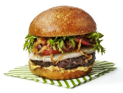 Italian burgers with roasted tomatoes and caramelized onions