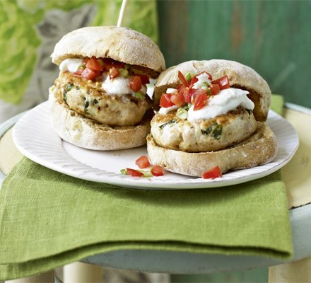 Italian chicken and basil burgers with tomato relish