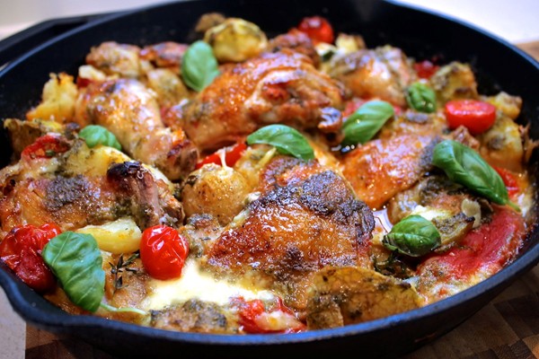 Italian chicken bake with herb vinaigrette