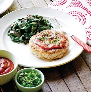 Italian chicken patties with garlic chard