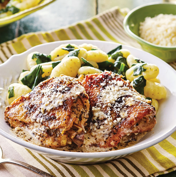 Italian chicken thighs with Asiago-garlic sauce
