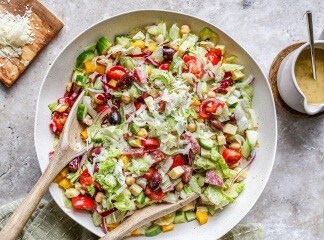 Italian chopped salad with a bright and bold red wine vinaigrette