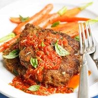 Italian fried steak with roasted pepper pesto
