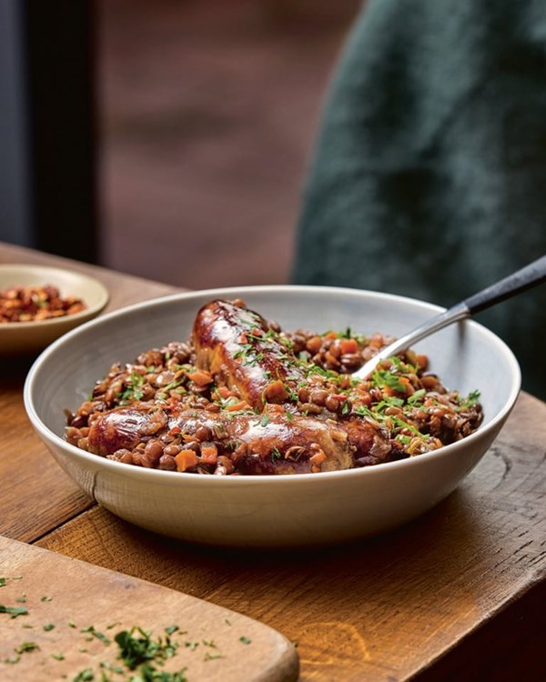 Italian lentils with sausages and chilli