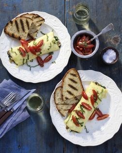 Italian omelet with mushroom, Fontina, and basil