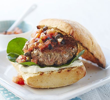 Italian pork burgers with fresh tomato salsa 
