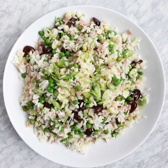 Italian rice salad with soppressata and caciocavallo