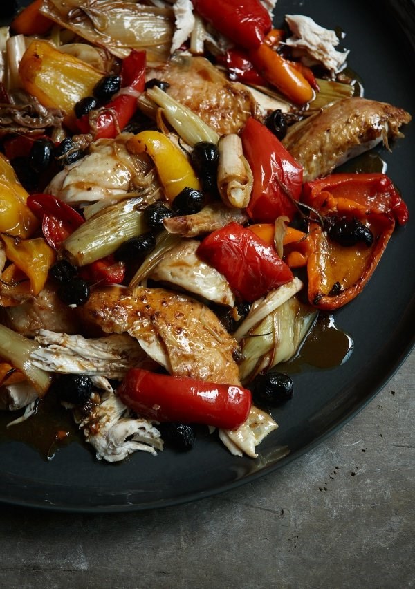 Italian roast chicken with peppers and olives