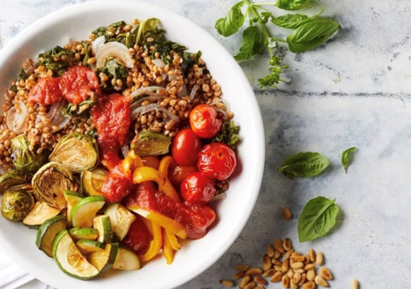 Italian roasted vegetable and wheat berry Buddha bowl 