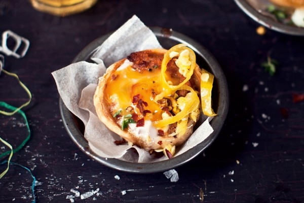 Italian sausage & fennel tartlets with quail eggs