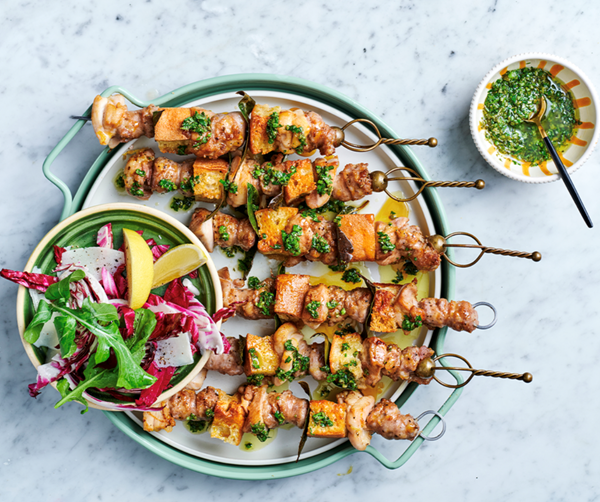 Italian sausage and bread skewers