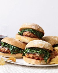 Italian-sausage burgers with garlicky spinach