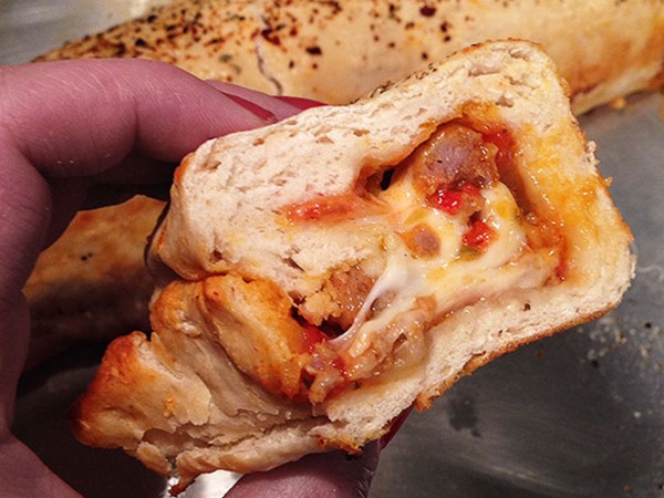 Italian sausage, garlic, and red pepper stromboli