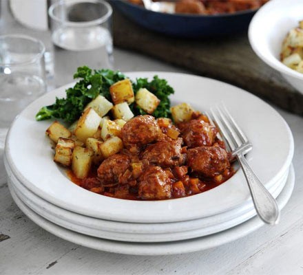 Italian sausage meatballs and garlic roasties