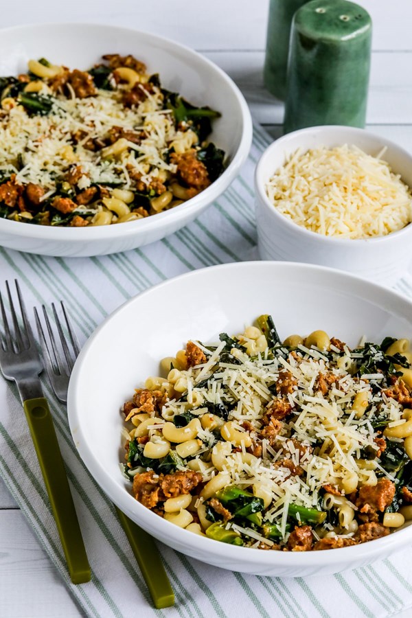 Italian sausage pasta with collard greens