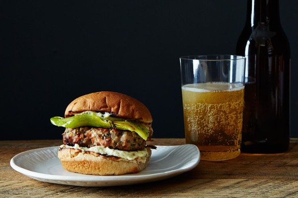 Italian "sausage" sandwiches with spicy grilled peppers and fennel-onion mustard