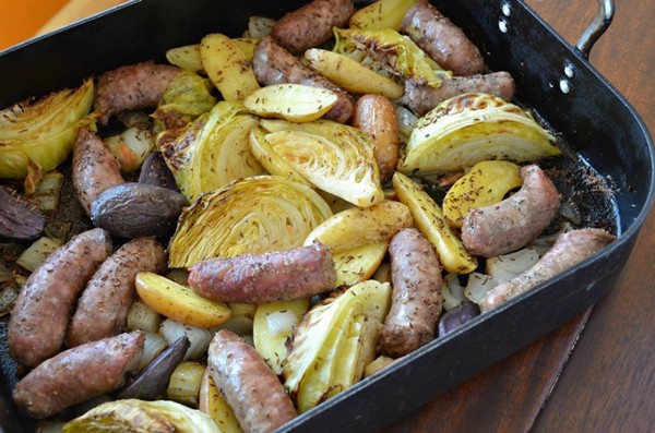 Italian sausage stew with potatoes and cabbage