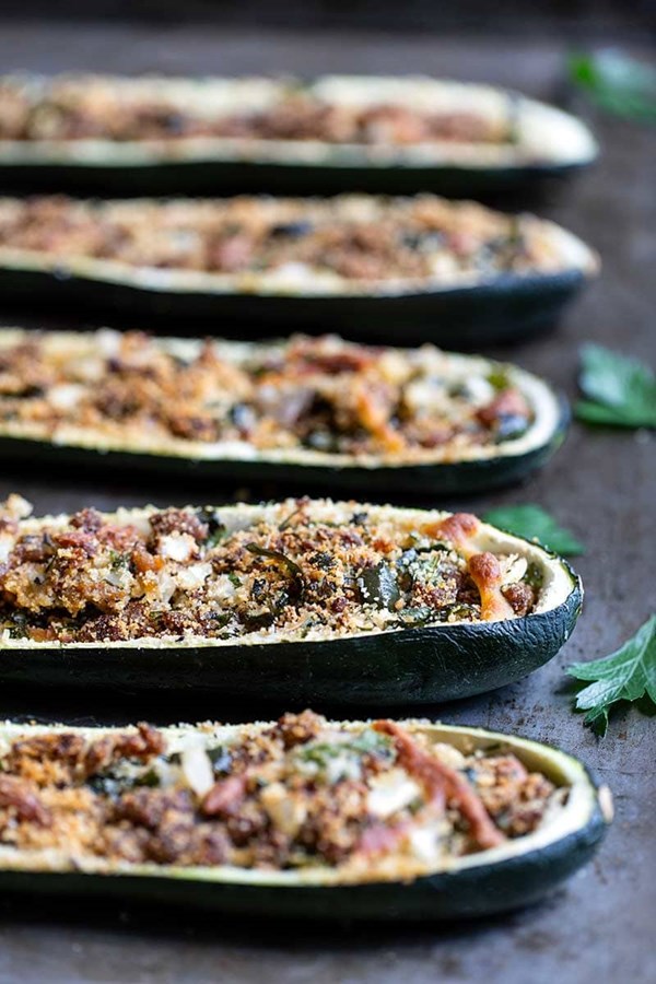 Italian sausage-stuffed zucchini boats