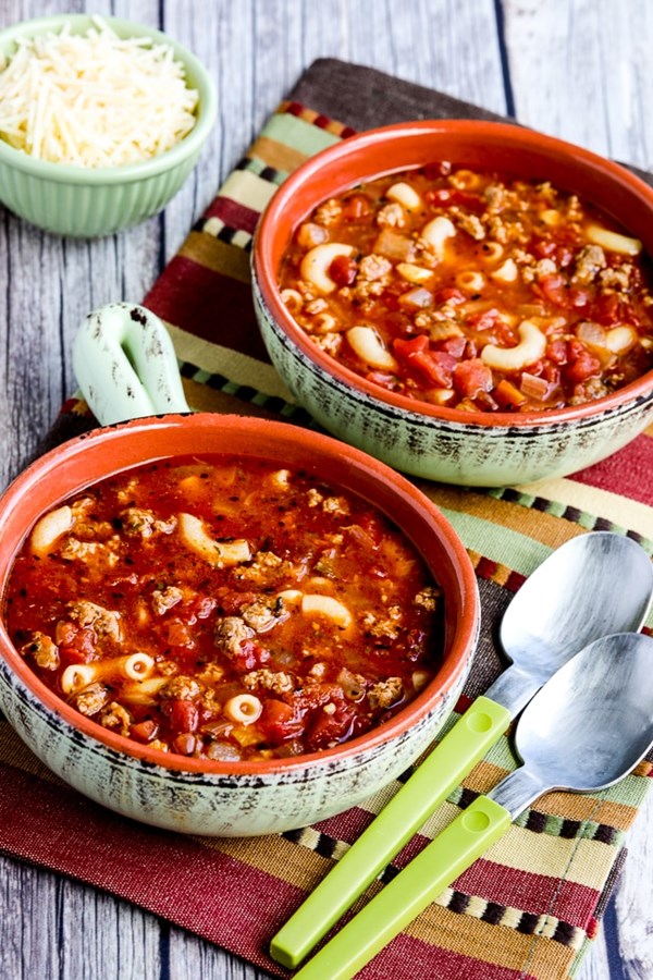 Italian sausage, tomato, and pesto soup