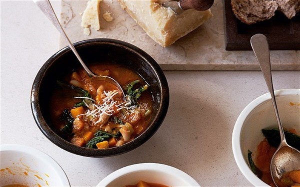 Italian vegetable and white-bean soup with Parmesan