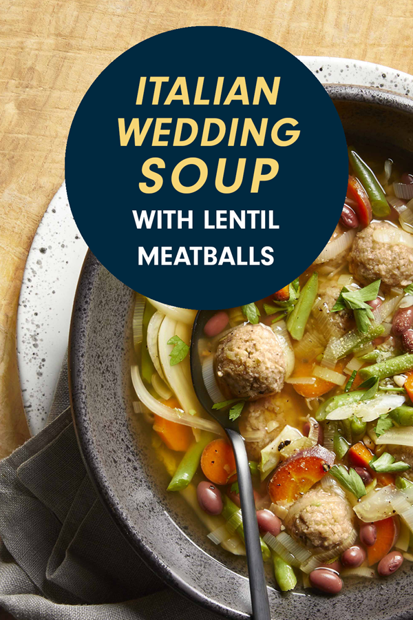 Italian wedding soup with lentil meatballs