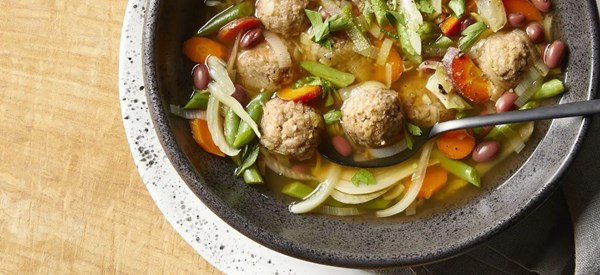 Italian wedding soup with lentil meatballs