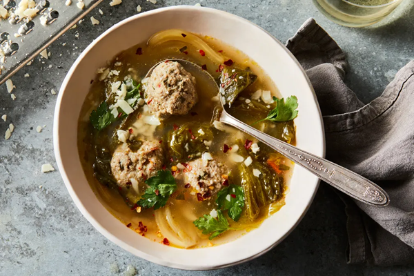 Italian wedding soup with Parm broth