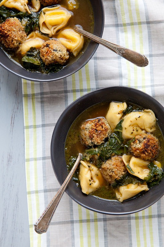 Italian wedding soup with veggie balls 