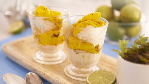 Ivan's coconut and lime ice cream with mango in mint syrup