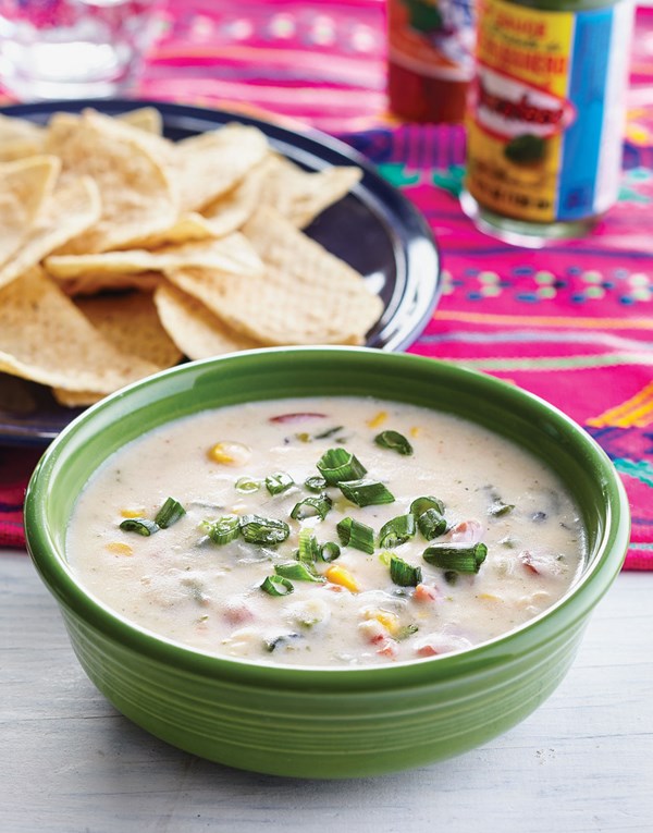 Jack cheese dip with poblano, tomato and corn
