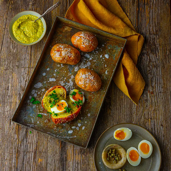 Jacket potatoes with egg and tonnato sauce