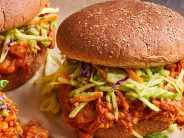 Jackfruit barbecue sandwiches with broccoli slaw