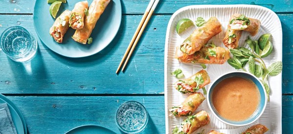 Jackfruit spring rolls with sweet-and-sour sauce