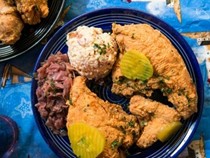 Jacques-Imo's fried chicken and smothered cabbage