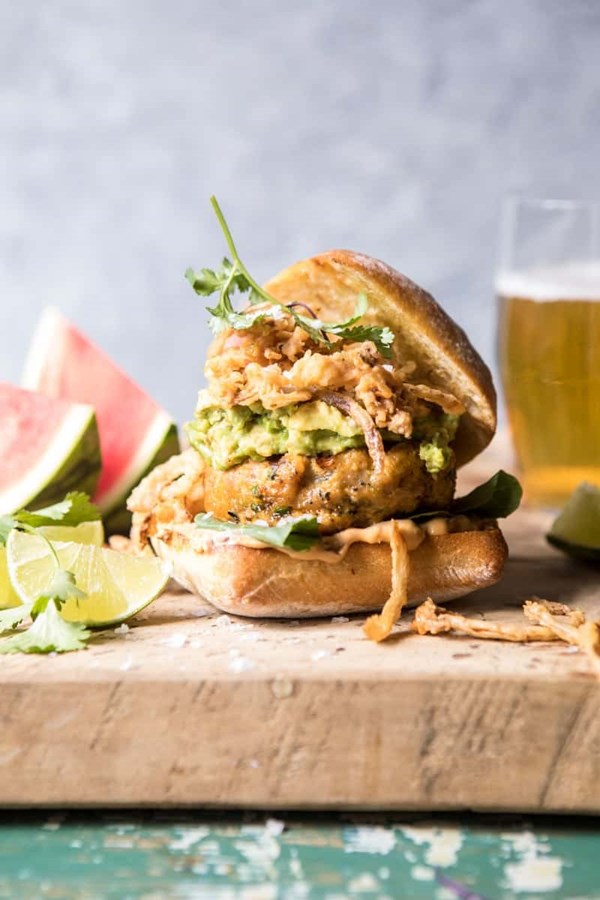 Jalapeño cheddar guacamole turkey burgers with crispy onions