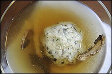 Jalapeño chicken soup with shiitake matzoh balls