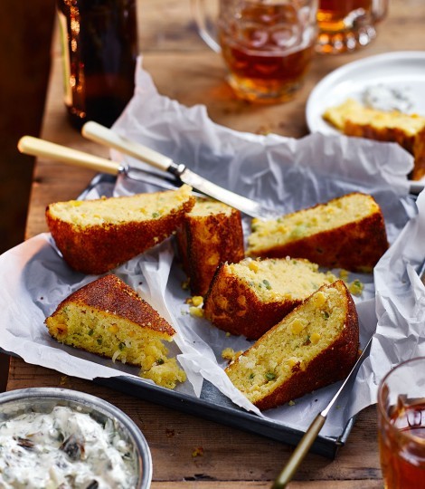 Jalapeño cornbread with charred spring onion soured cream