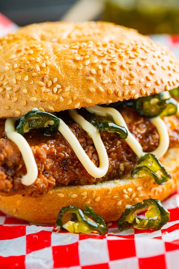 Jalapeño honey drenched crispy fried chicken sandwich