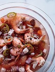 Jalapeño-pickled shrimp and vegetables