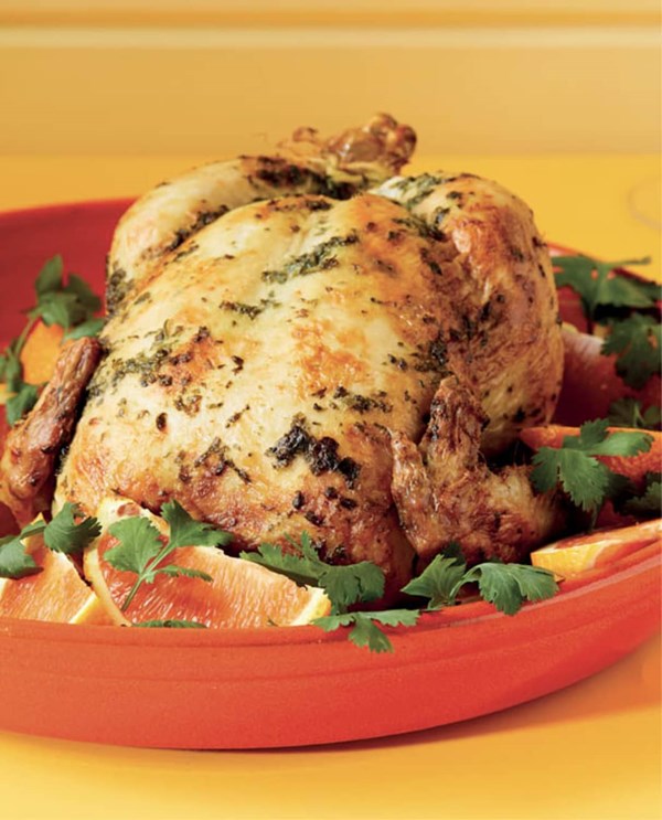 Jalapeño roasted chicken with cilantro butter