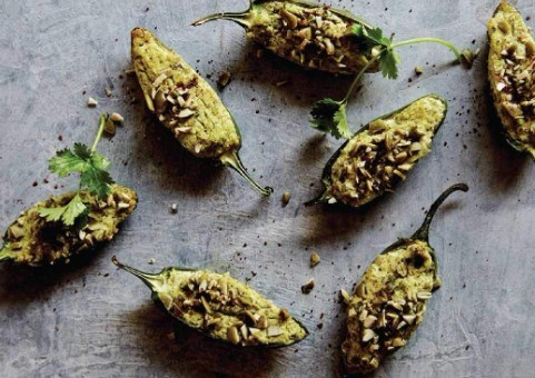 Jalapeños stuffed with roasted-garlic goat's cheese