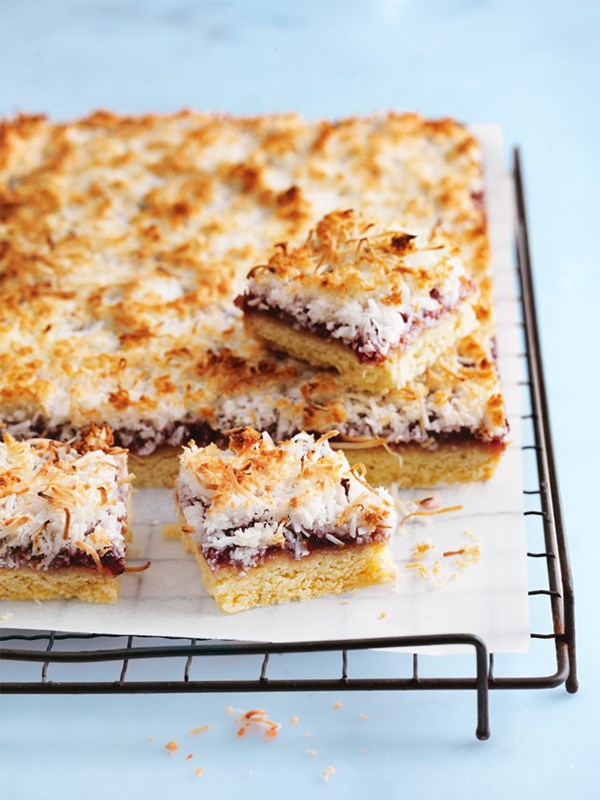 Jam and coconut slice