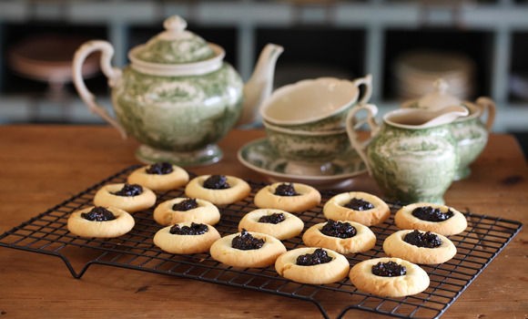 Jam drop biscuits with burnt fig jam