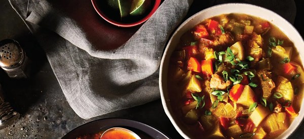 Jamaican vegetable stew with tiny dumplings 