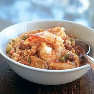 Jambalaya with shrimp, chicken and ham