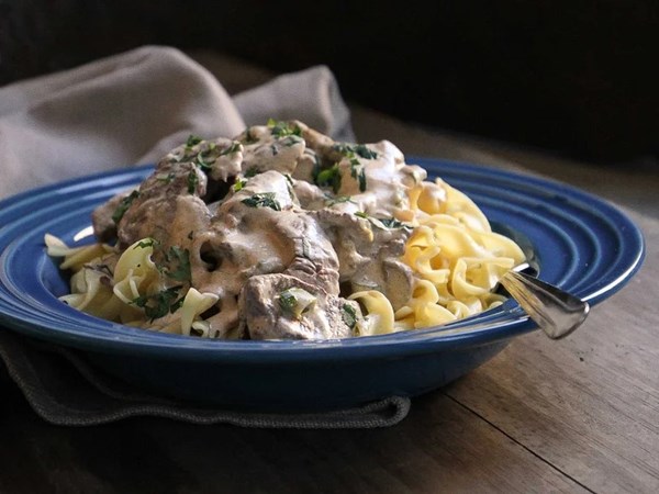 James Beard's beef Stroganoff