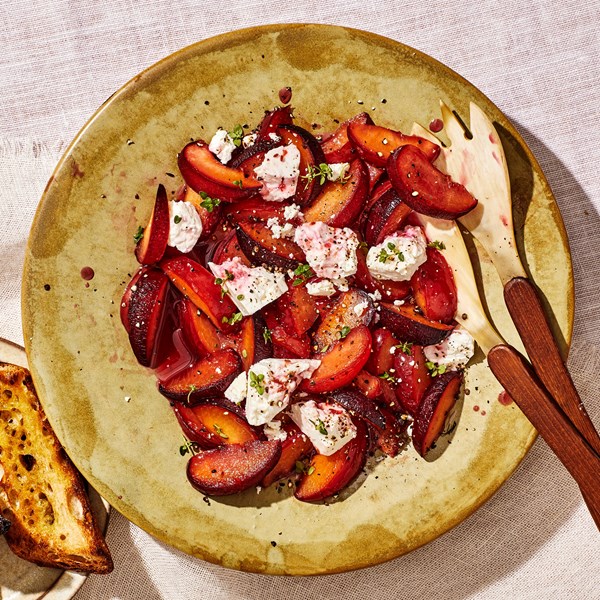 Jammy cumin plums and feta salad 