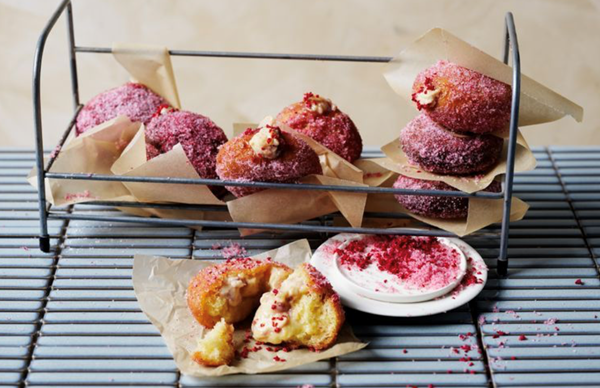Jammy custard doughnuts with raspberry sugar